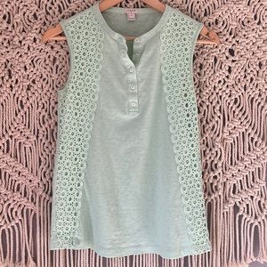J Crew Mint Green Lace Detailed Henley Tank Top Shirt
